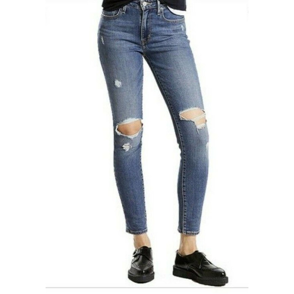 Levi's 721 High Rise Distressed Ripped Knee Skinny Jeans